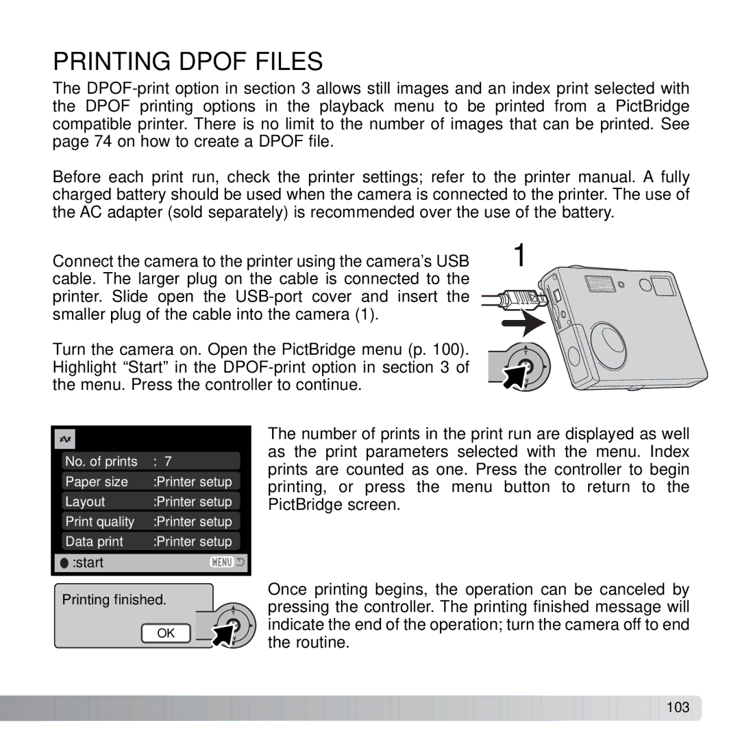 Konica Minolta X21 instruction manual Printing Dpof Files 