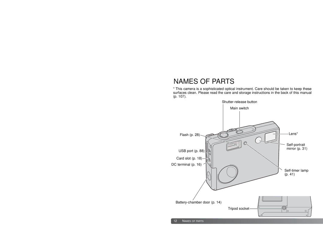 Konica Minolta X21 instruction manual Names of Parts 