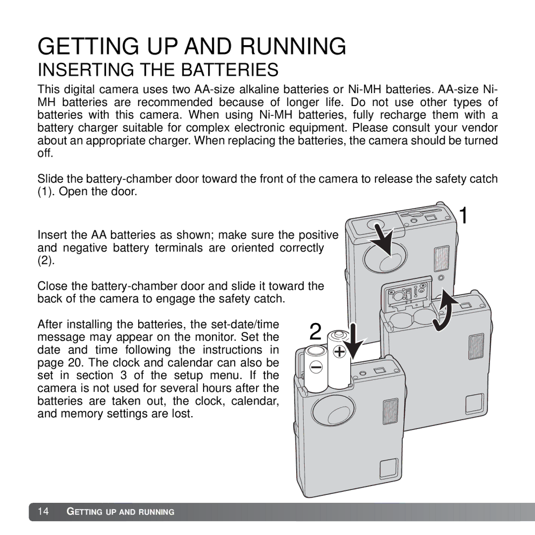 Konica Minolta X21 instruction manual Getting UP and Running, Inserting the Batteries 