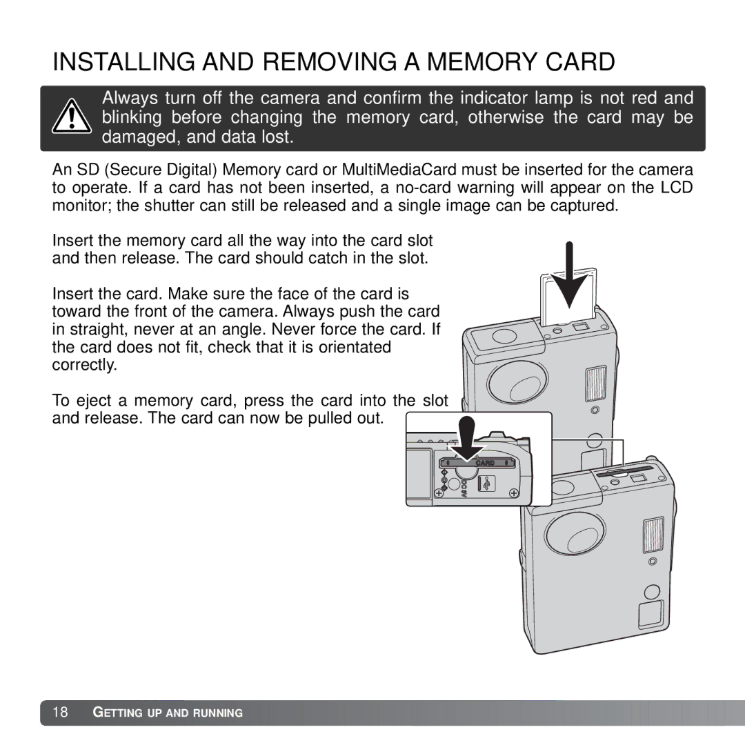 Konica Minolta X21 instruction manual Installing and Removing a Memory Card 