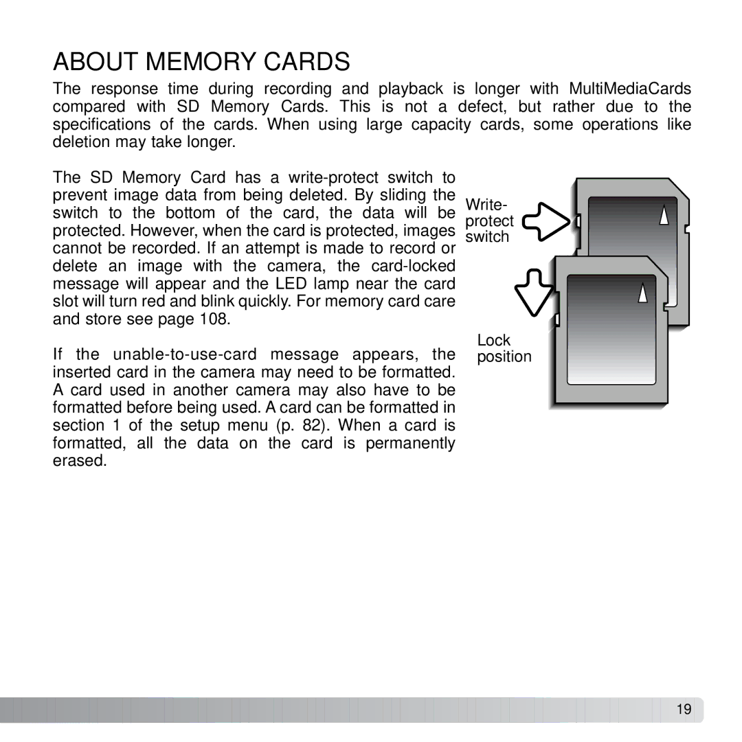 Konica Minolta X21 instruction manual About Memory Cards 