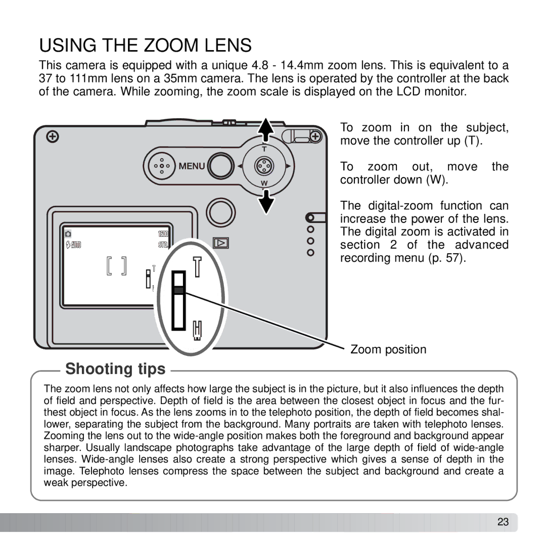 Konica Minolta X21 instruction manual Using the Zoom Lens, Shooting tips 