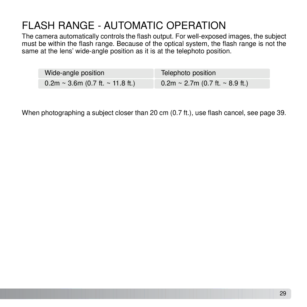 Konica Minolta X21 instruction manual Flash Range Automatic Operation 