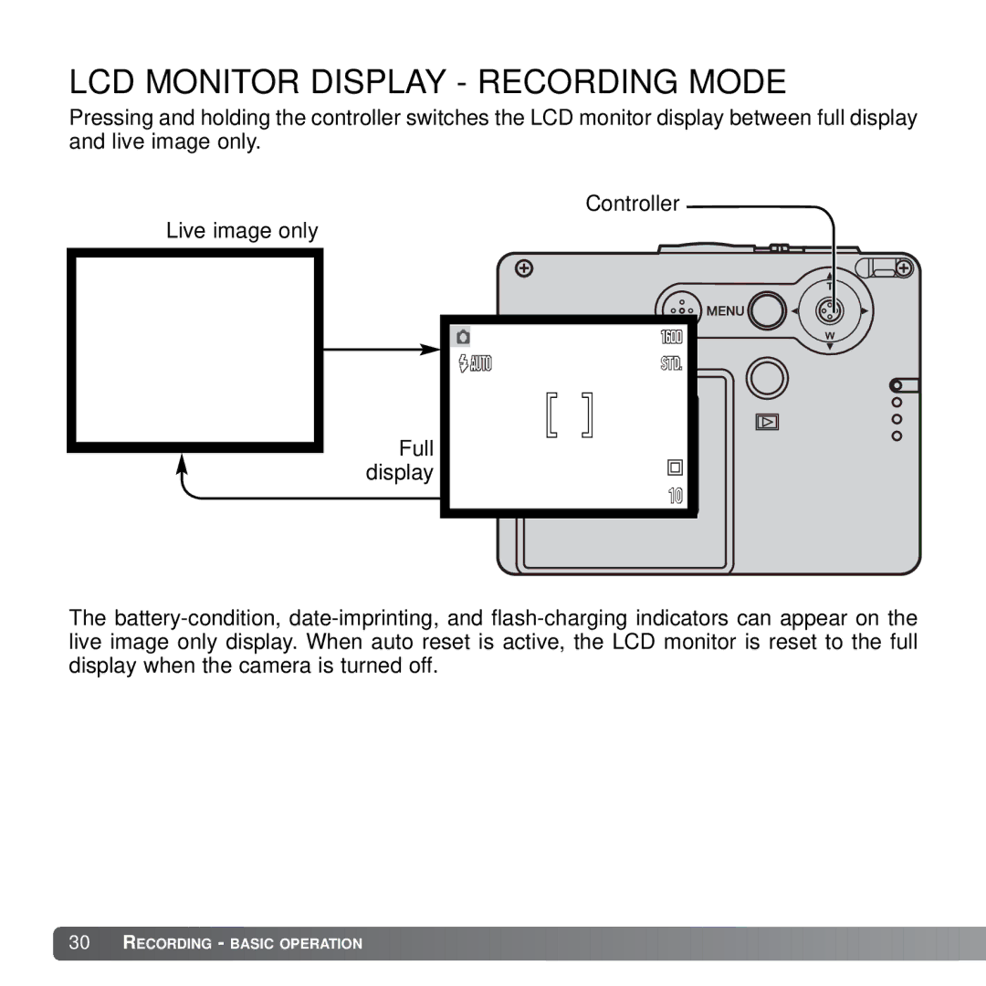 Konica Minolta X21 instruction manual LCD Monitor Display Recording Mode 