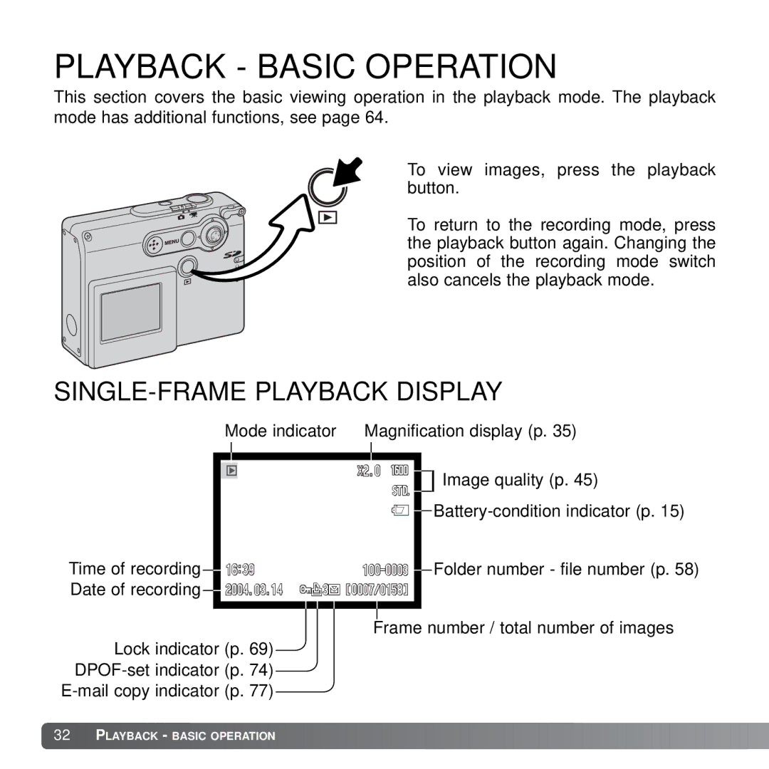 Konica Minolta X21 instruction manual Playback Basic Operation, SINGLE-FRAME Playback Display 