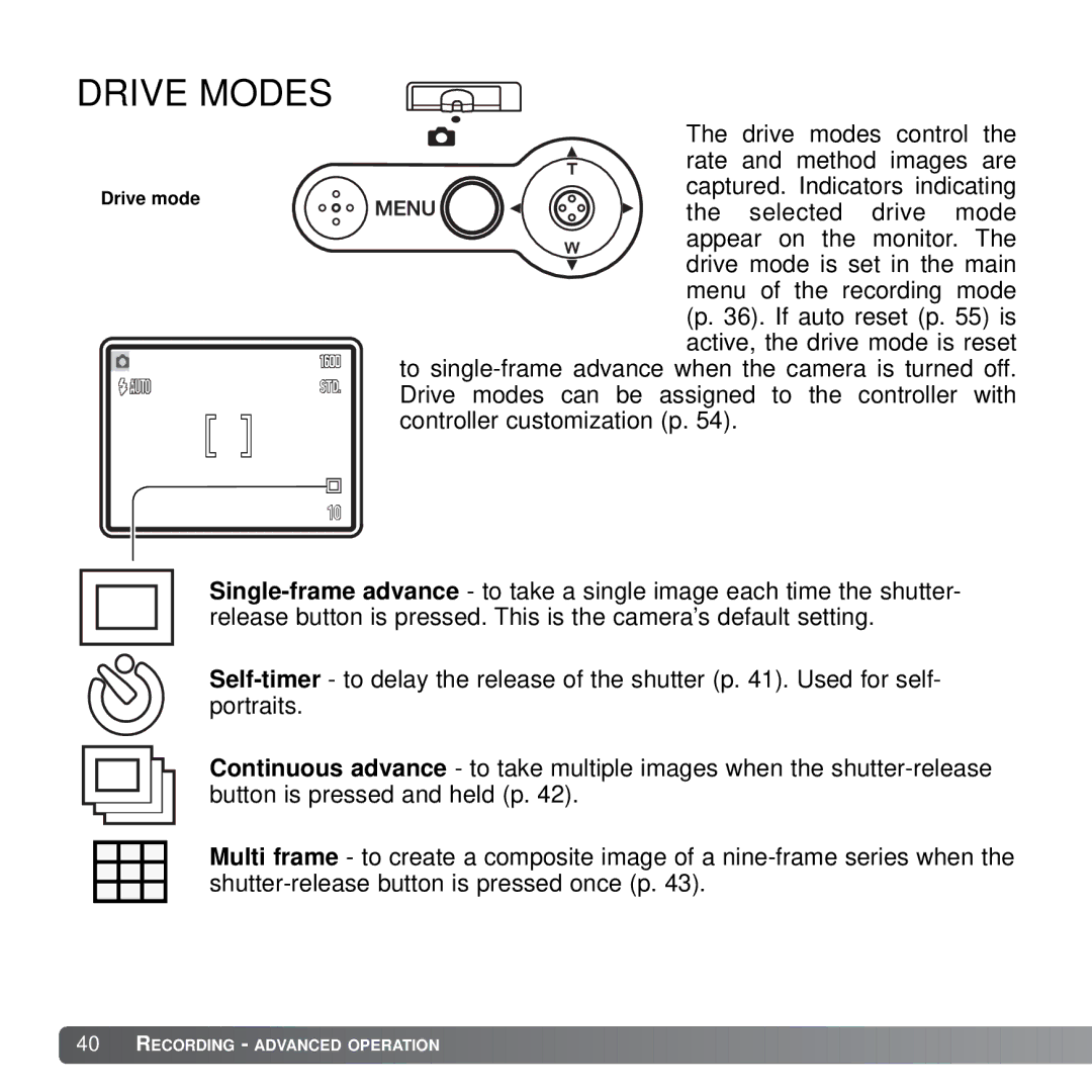 Konica Minolta X21 instruction manual Drive Modes 