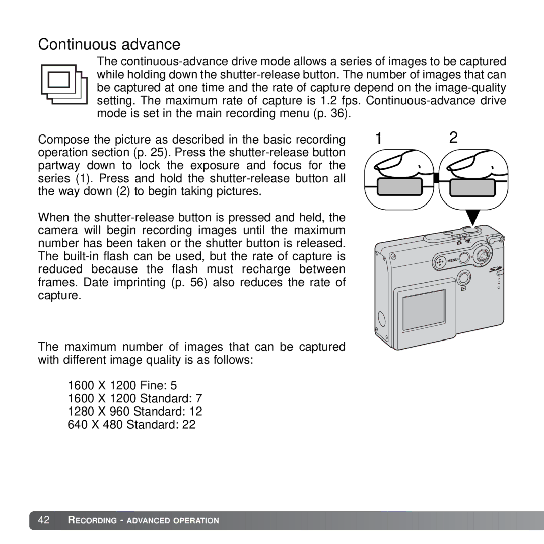 Konica Minolta X21 instruction manual Continuous advance 