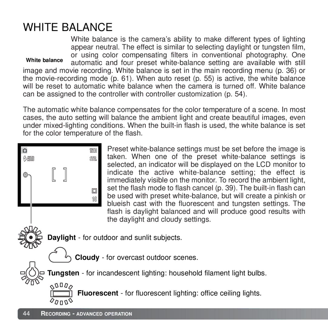 Konica Minolta X21 instruction manual White Balance 