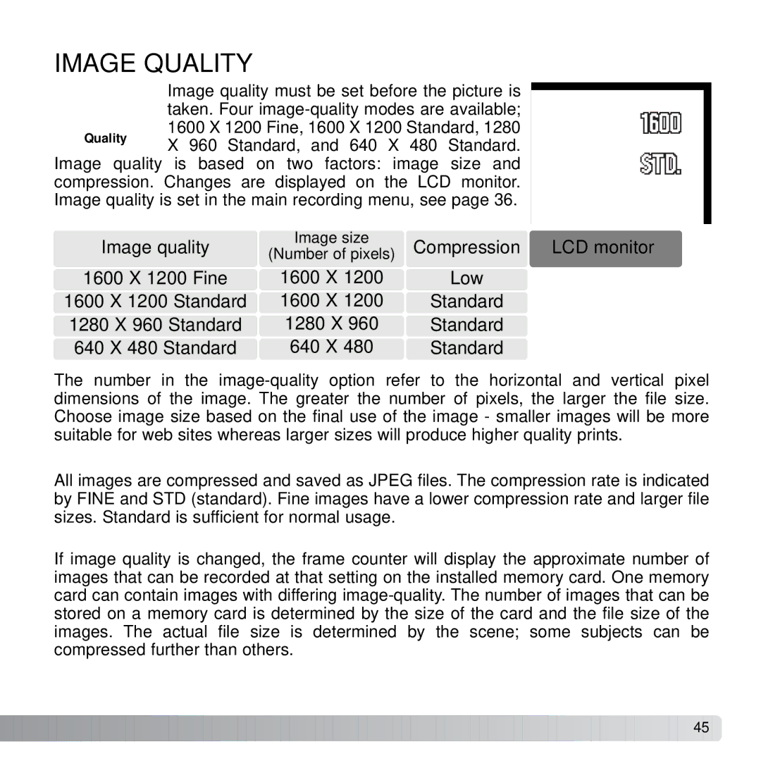 Konica Minolta X21 instruction manual Image Quality 