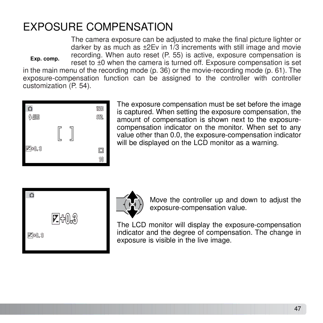 Konica Minolta X21 instruction manual Exposure Compensation 