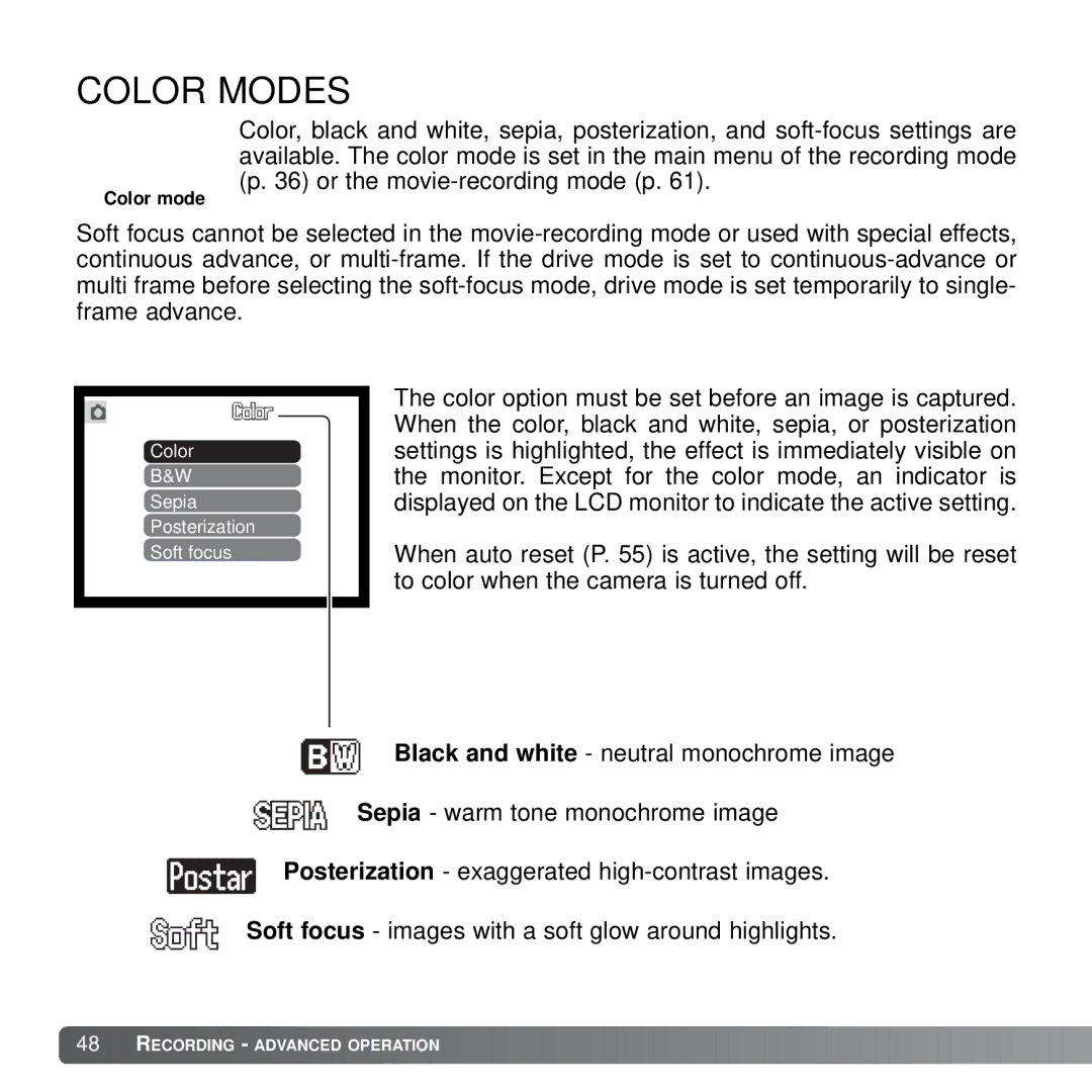 Konica Minolta X21 instruction manual Color Modes 