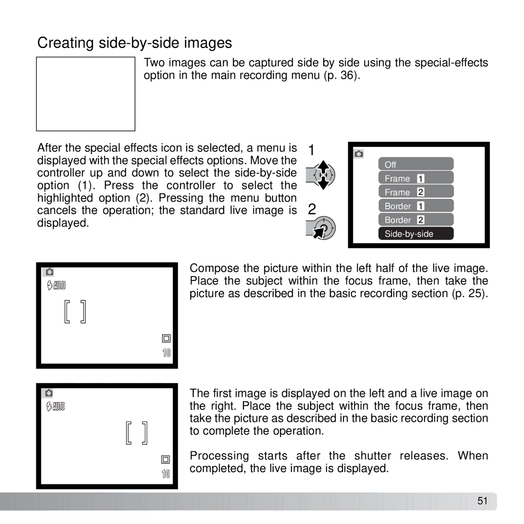 Konica Minolta X21 instruction manual Creating side-by-side images 