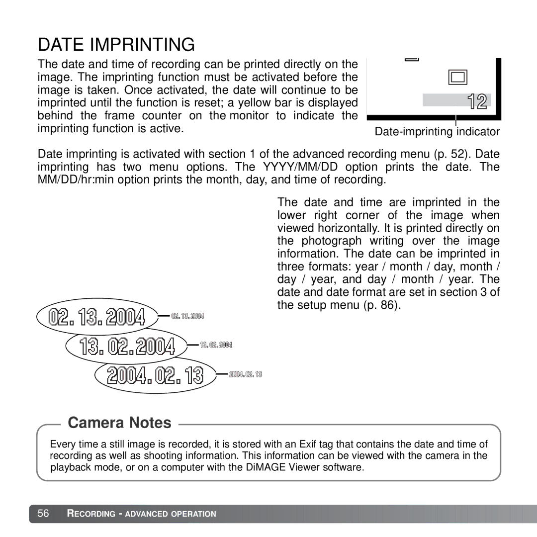 Konica Minolta X21 instruction manual Date Imprinting 