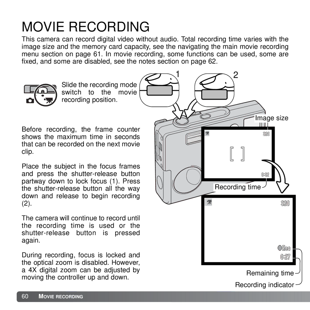 Konica Minolta X21 instruction manual Movie Recording 