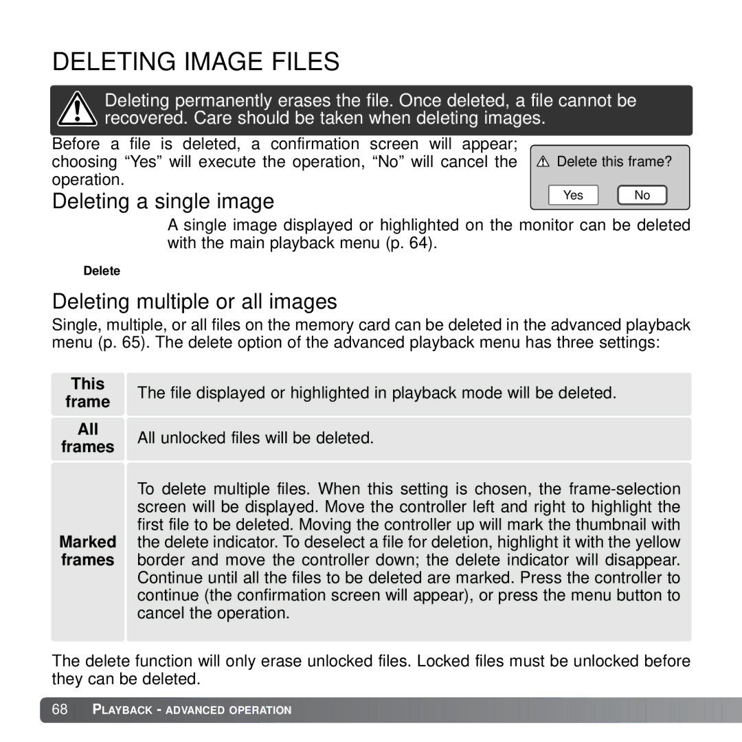 Konica Minolta X21 instruction manual Deleting Image Files, Deleting a single image, Deleting multiple or all images 