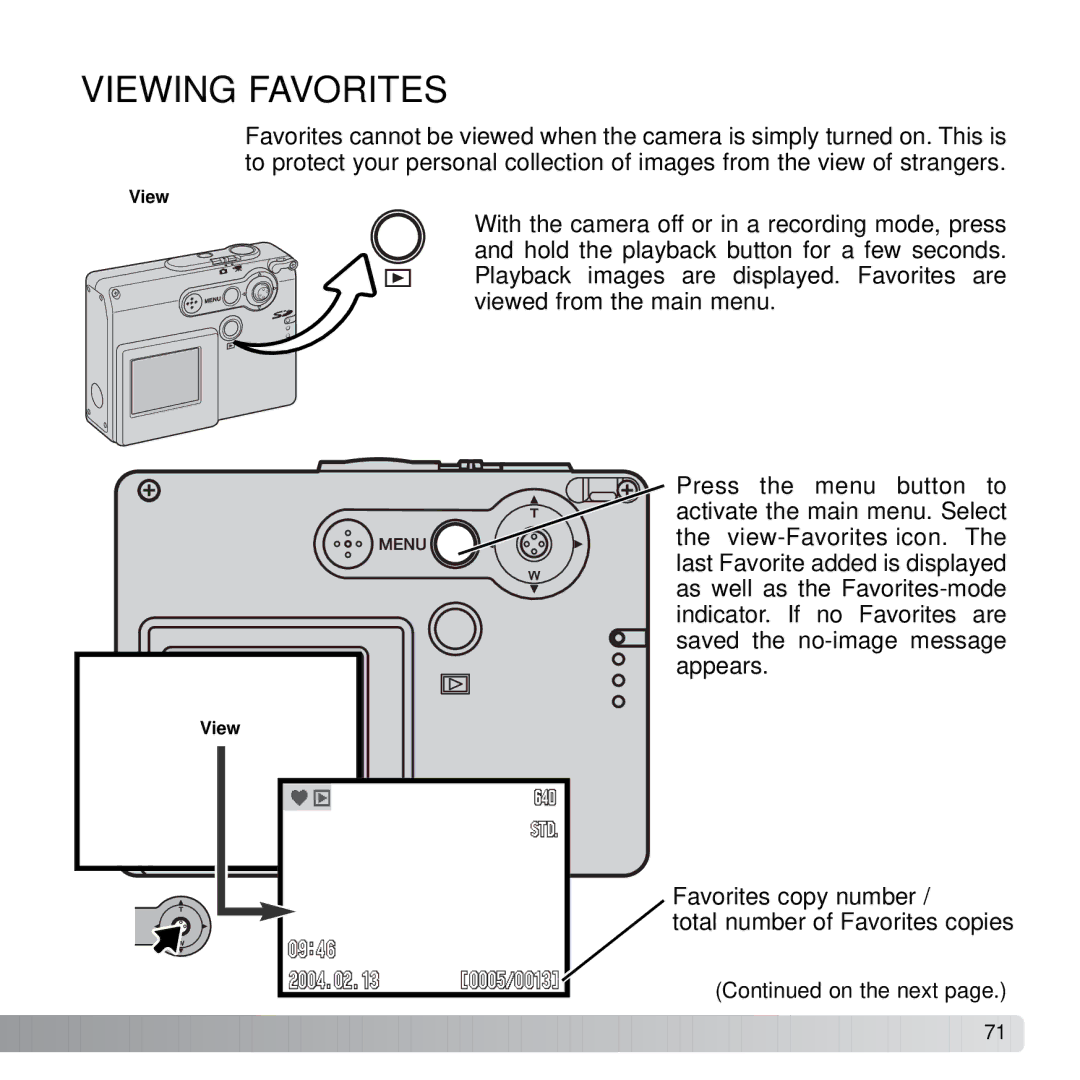 Konica Minolta X21 instruction manual Viewing Favorites 