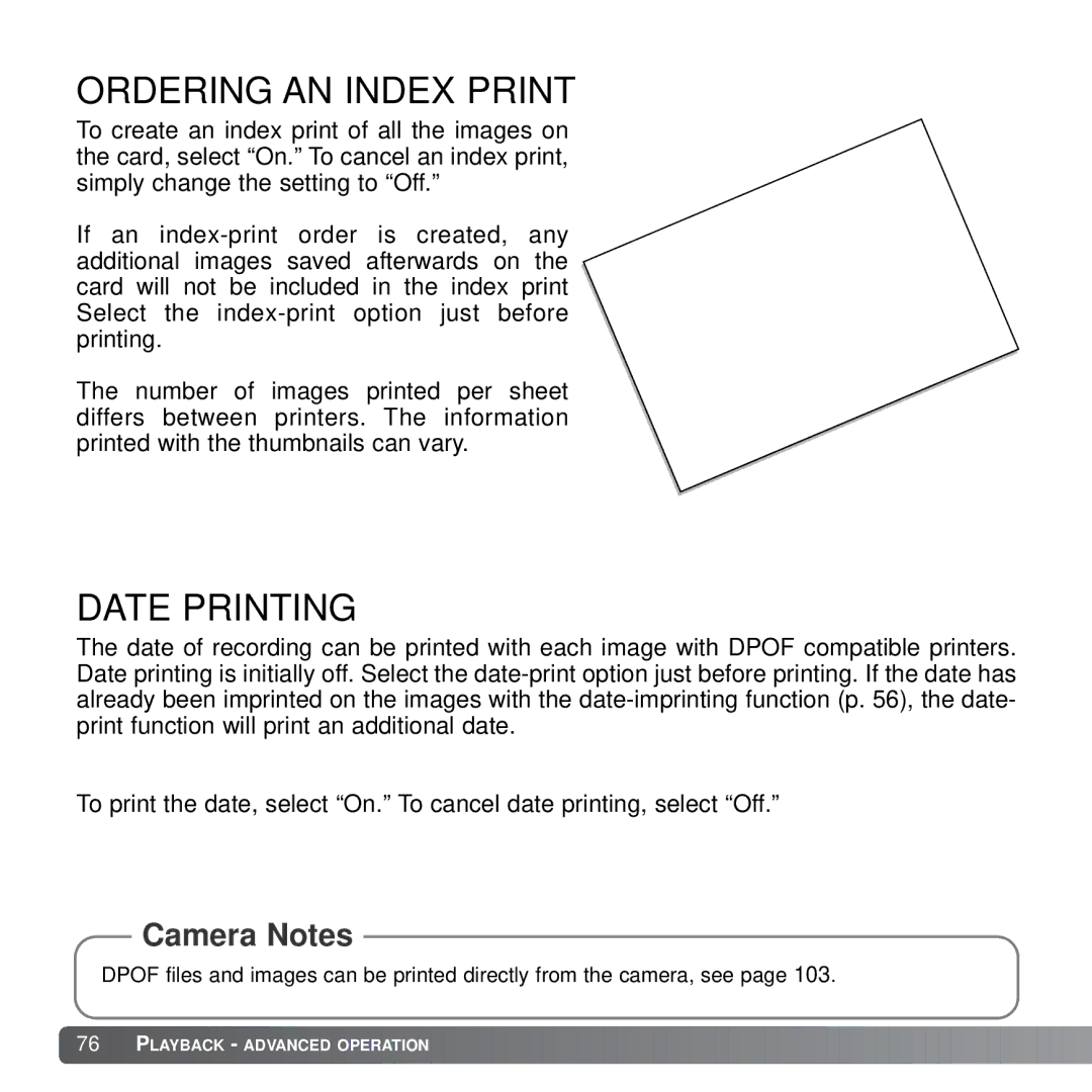 Konica Minolta X21 instruction manual Ordering AN Index Print, Date Printing 