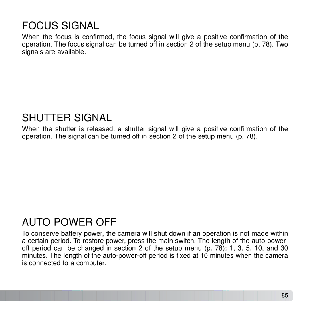 Konica Minolta X21 instruction manual Focus Signal, Shutter Signal 