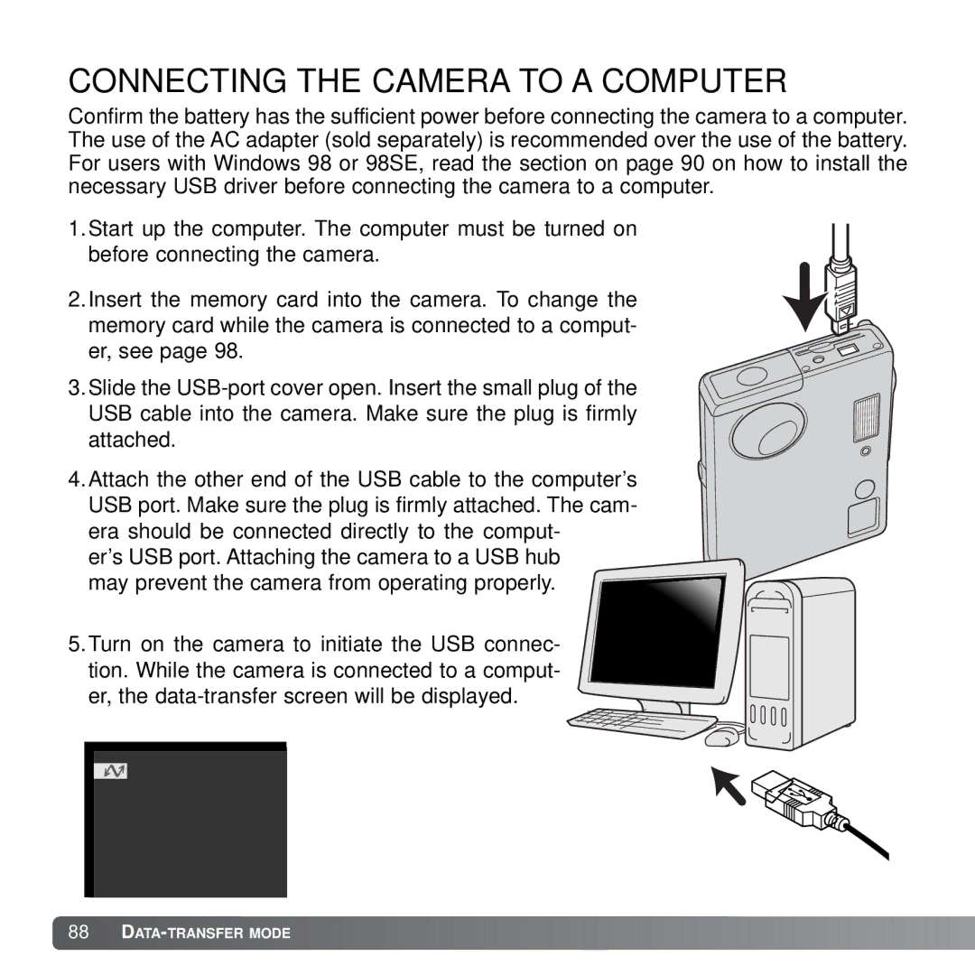 Konica Minolta X21 instruction manual Connecting the Camera to a Computer 