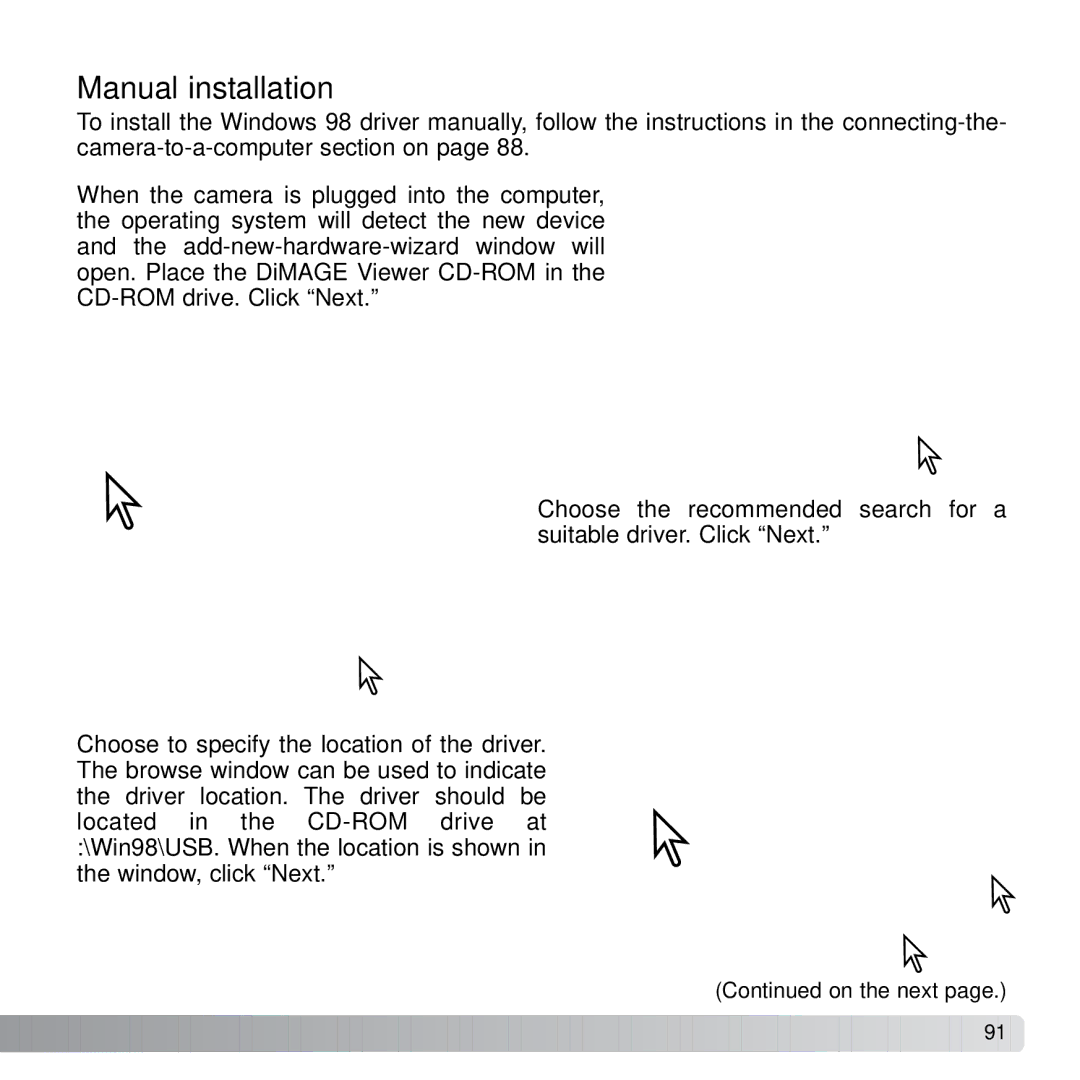 Konica Minolta X21 instruction manual Manual installation 