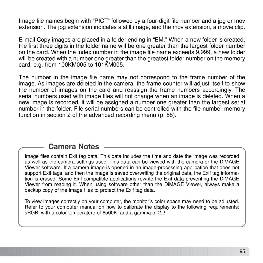 Konica Minolta X21 instruction manual Camera Notes 