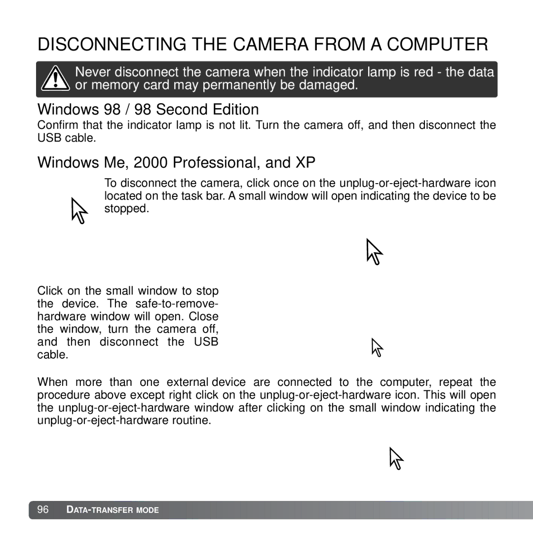 Konica Minolta X21 instruction manual Disconnecting the Camera from a Computer, Windows 98 / 98 Second Edition 