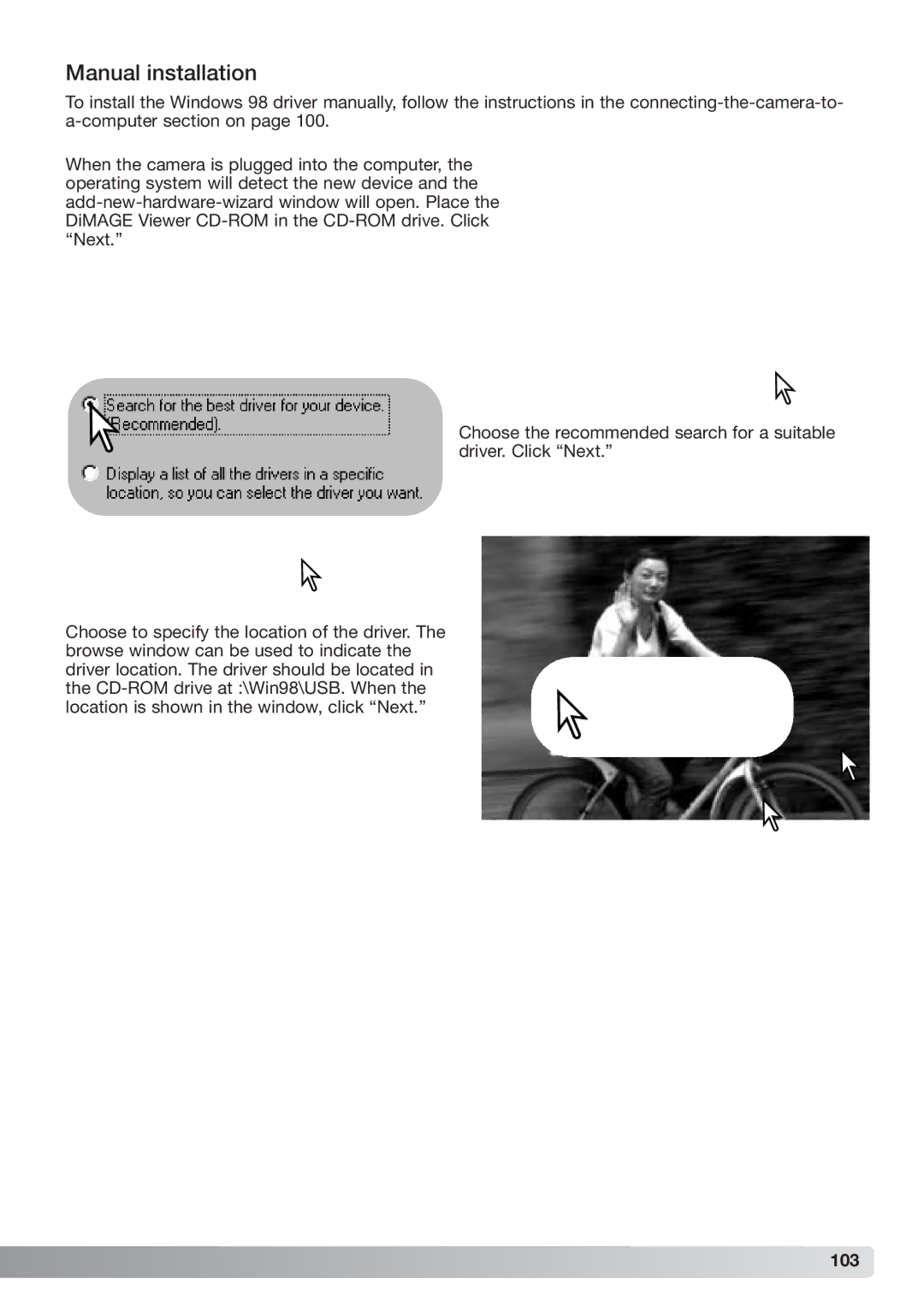 Konica Minolta xg instruction manual Manual installation, 103 