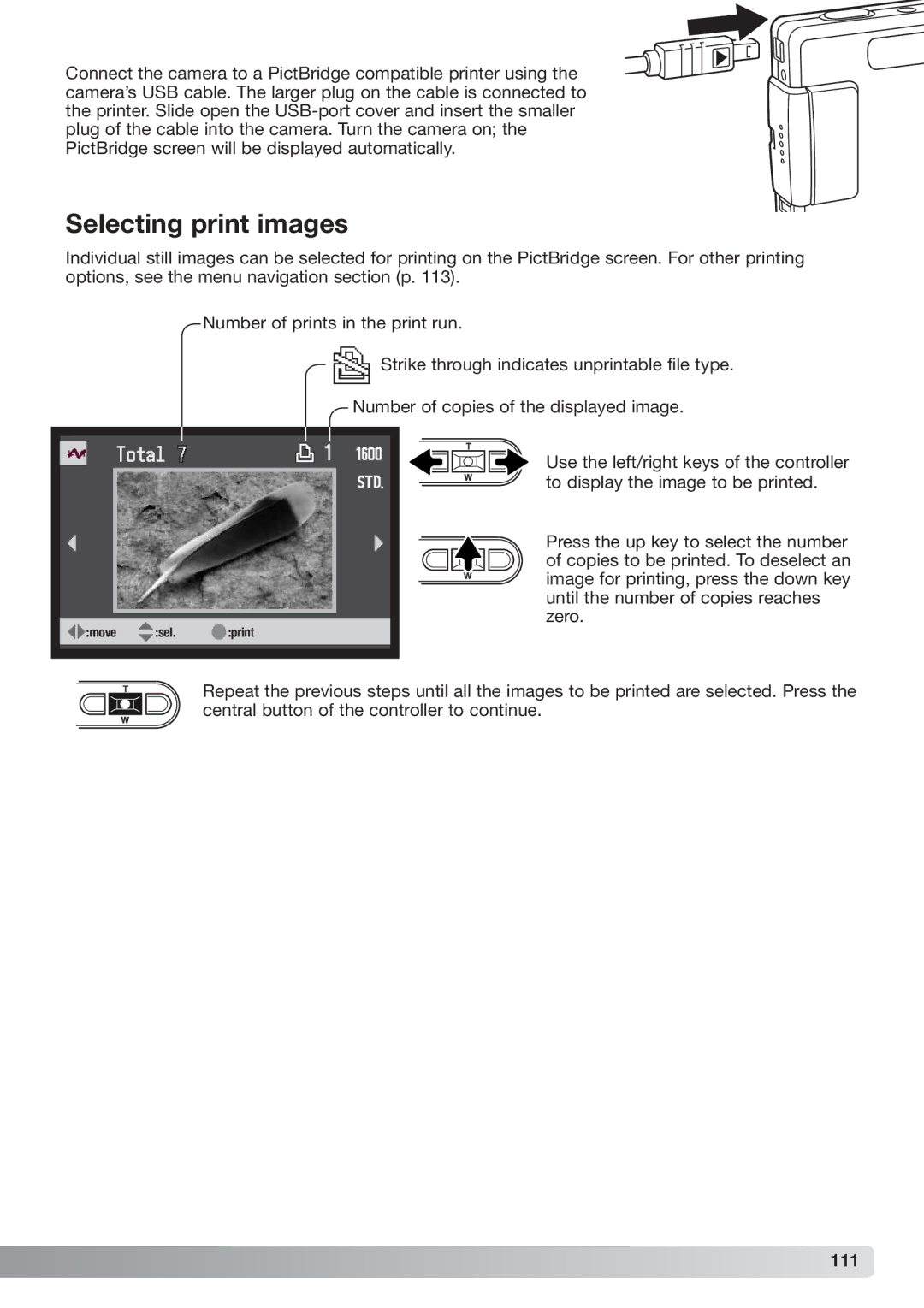 Konica Minolta xg instruction manual Selecting print images, 111 