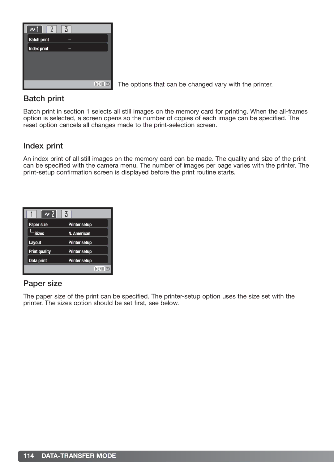 Konica Minolta xg instruction manual Batch print, Index print, Paper size 