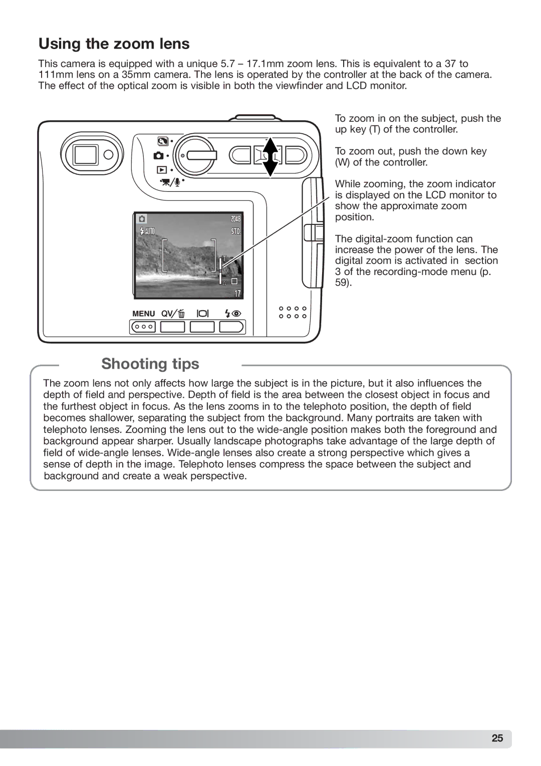 Konica Minolta xg instruction manual Using the zoom lens, Shooting tips 