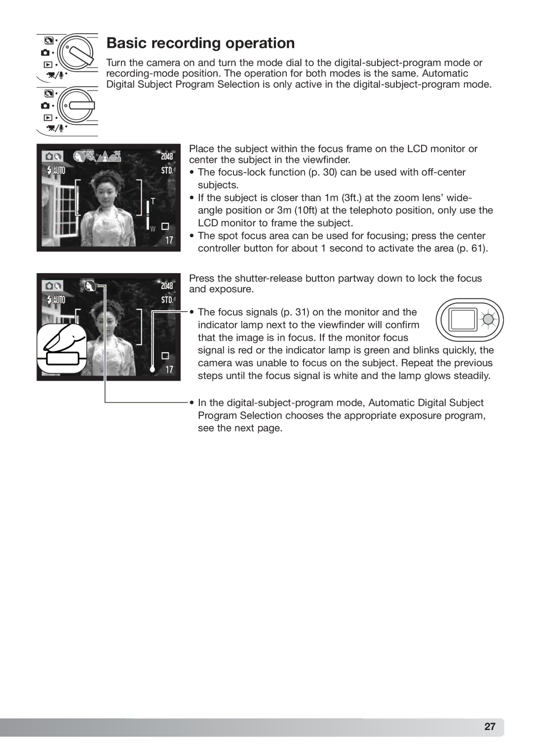 Konica Minolta xg instruction manual Basic recording operation 