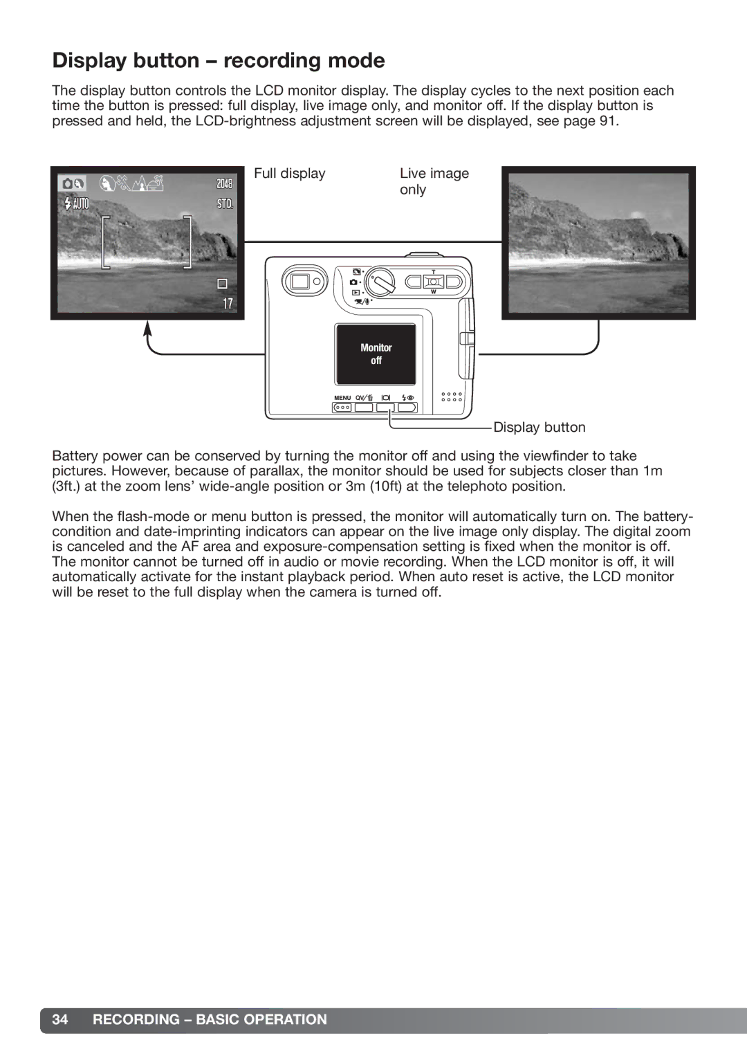 Konica Minolta xg instruction manual Display button recording mode 