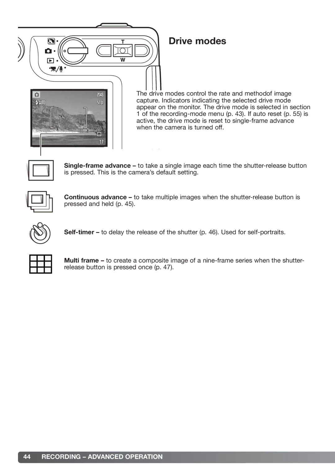 Konica Minolta xg instruction manual Drive modes 