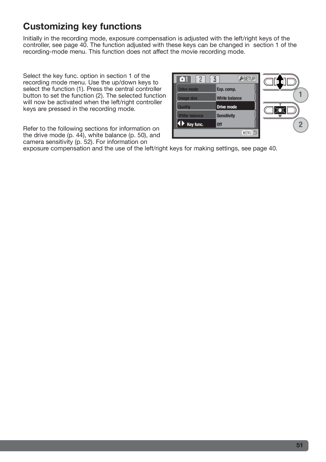 Konica Minolta xg instruction manual Customizing key functions, Keys are pressed in the recording mode 