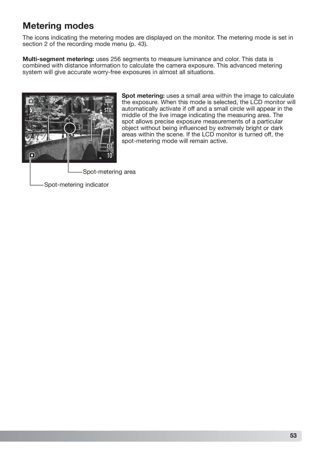 Konica Minolta xg instruction manual Metering modes 