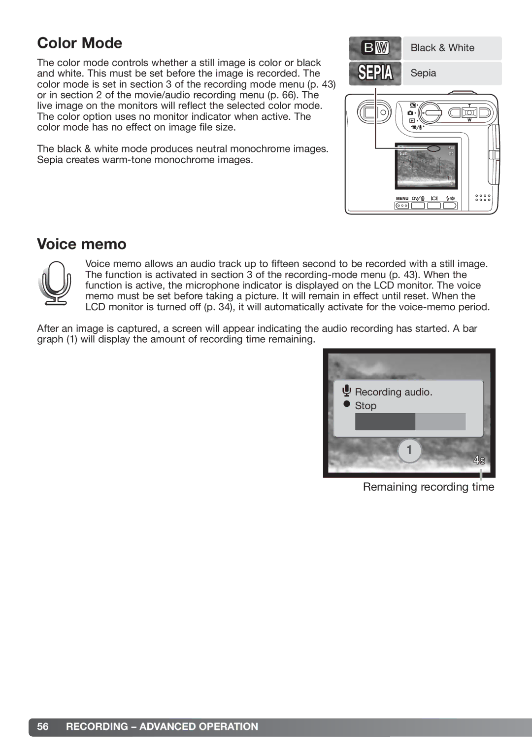 Konica Minolta xg instruction manual Color Mode, Voice memo 