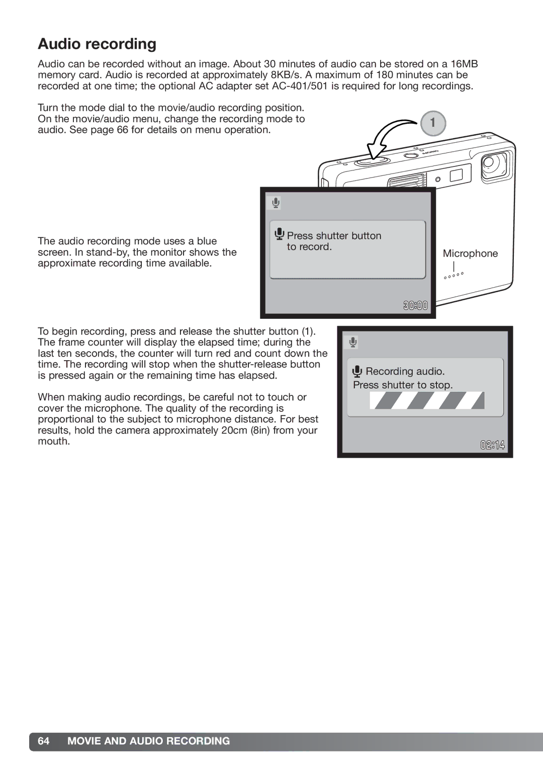 Konica Minolta xg instruction manual Audio recording 