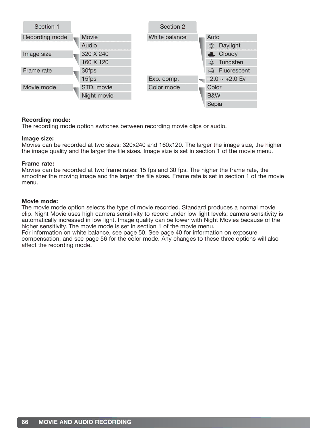 Konica Minolta xg instruction manual Recording mode 