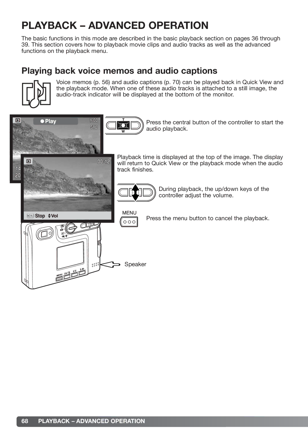 Konica Minolta xg instruction manual Playback Advanced Operation, Playing back voice memos and audio captions 