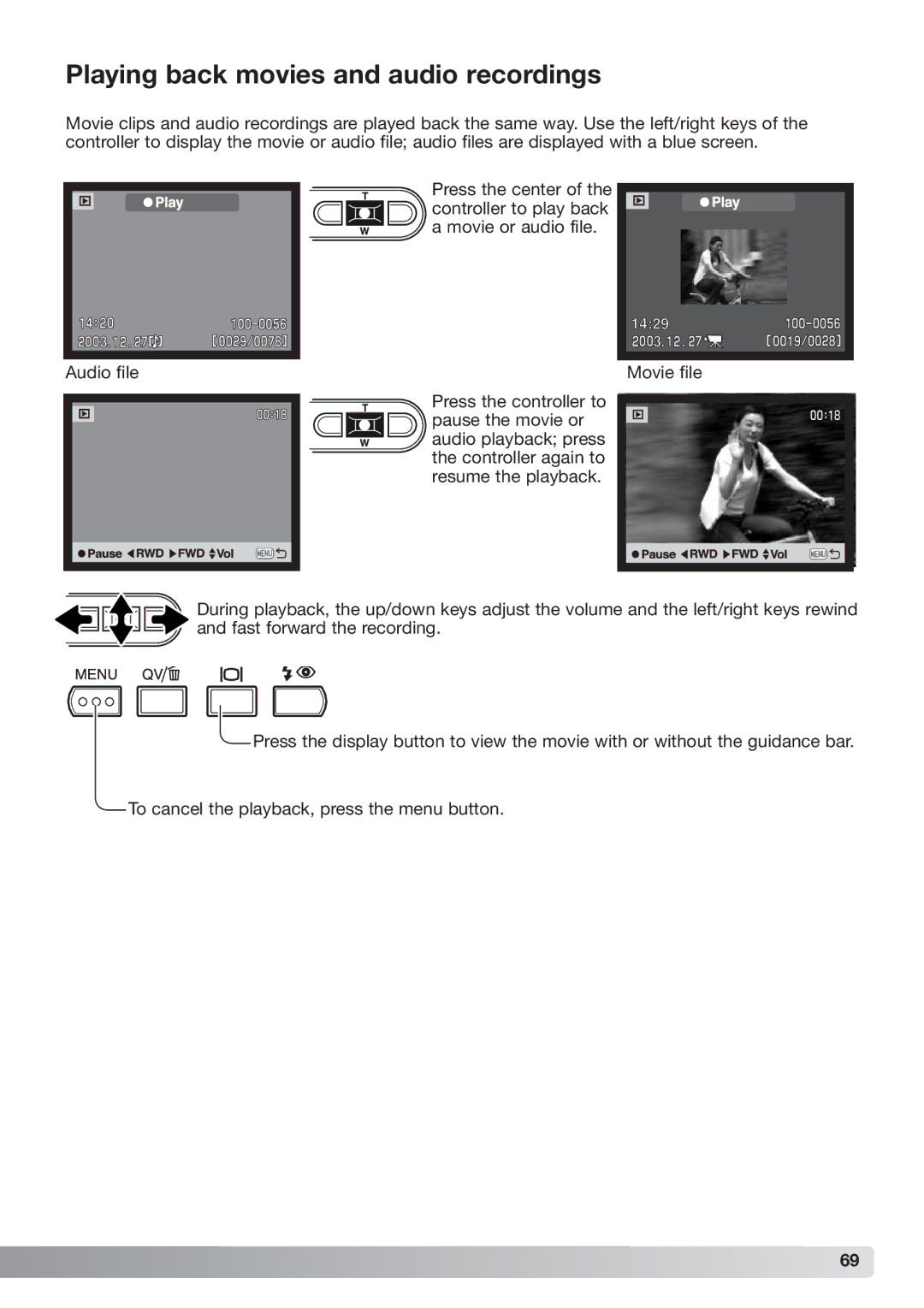 Konica Minolta xg instruction manual Playing back movies and audio recordings 