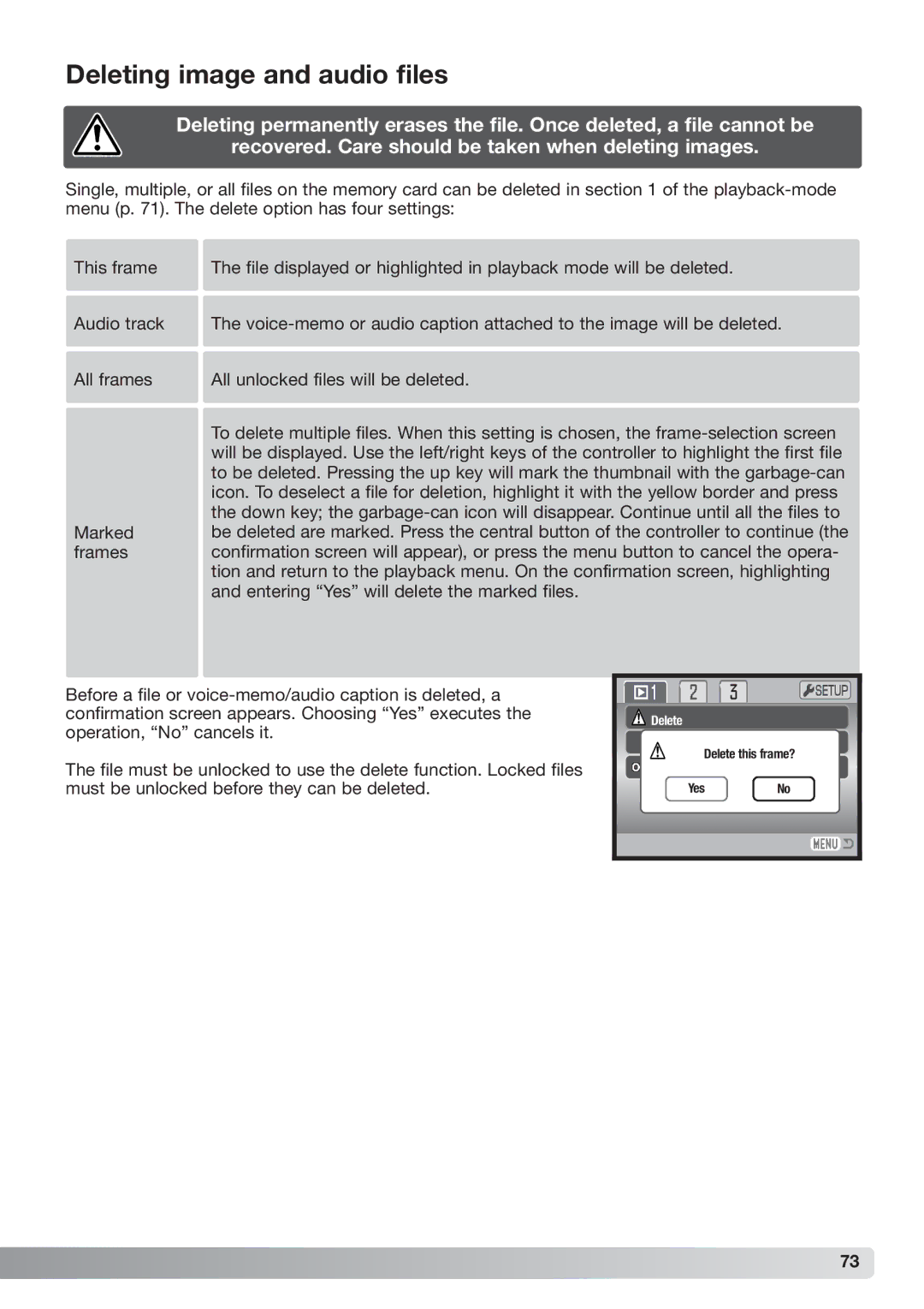 Konica Minolta xg instruction manual Deleting image and audio files 