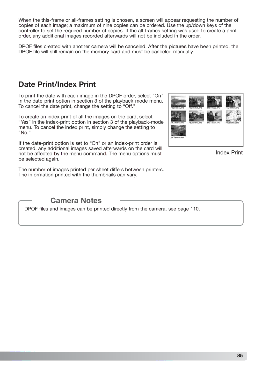 Konica Minolta xg instruction manual Date Print/Index Print 