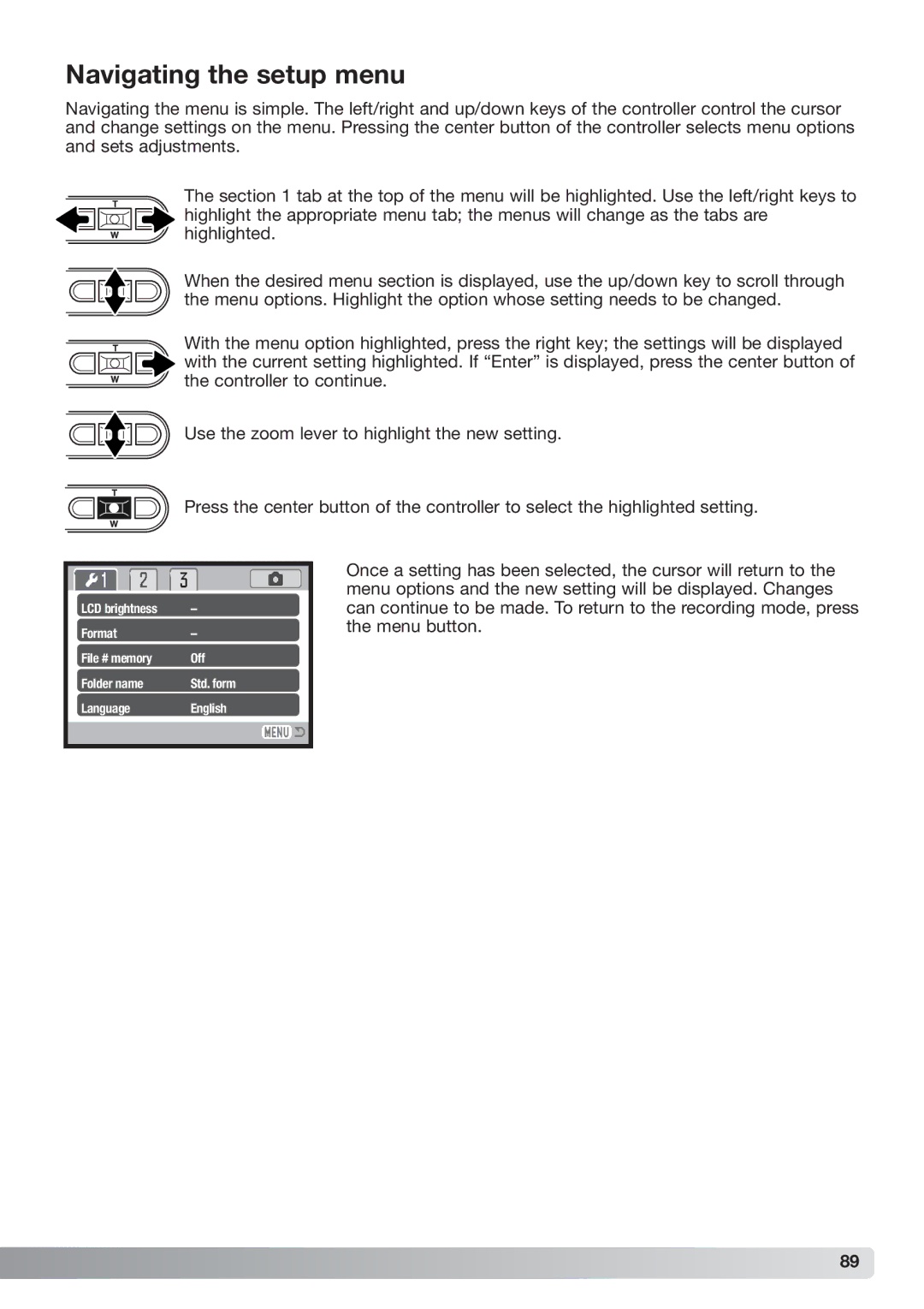 Konica Minolta xg instruction manual Navigating the setup menu 