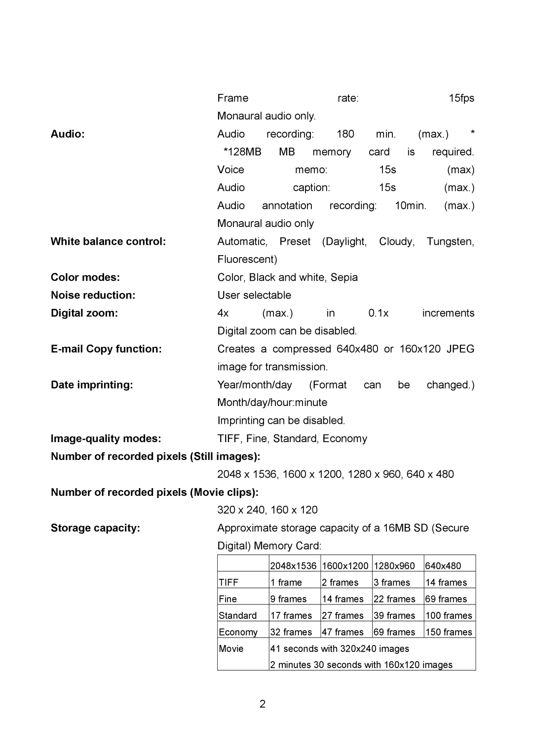 Konica Minolta Xt Biz Audio, White balance control, Color modes, Noise reduction, Digital zoom, Mail Copy function 