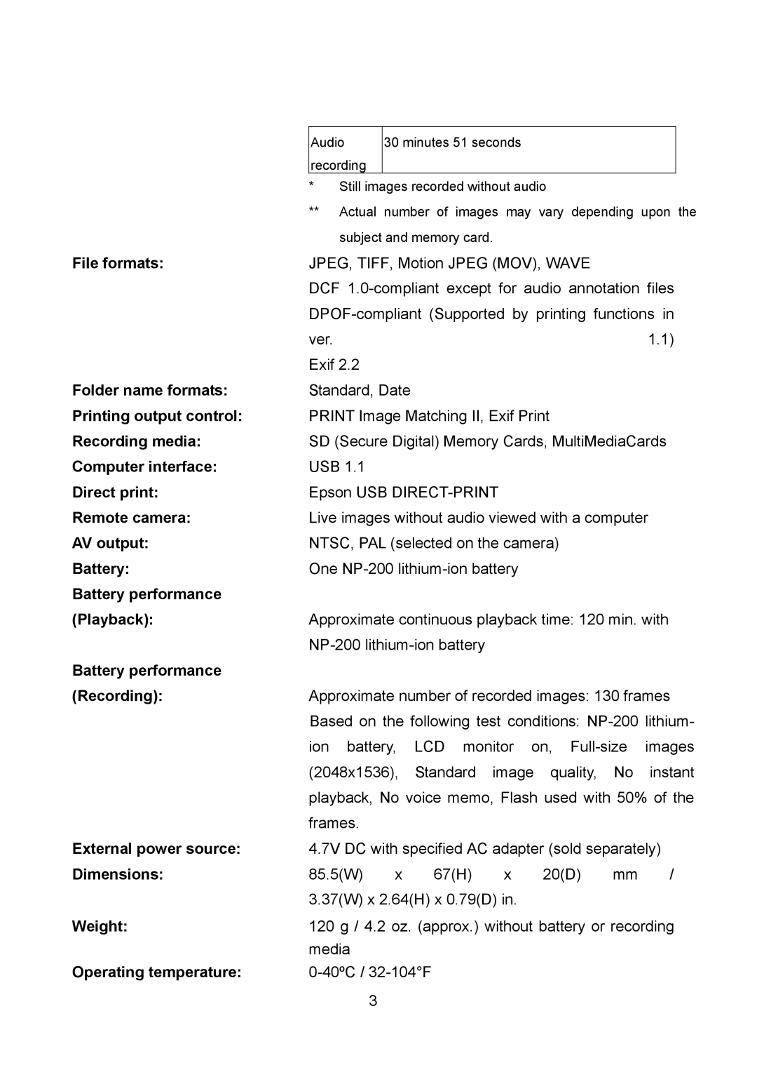 Konica Minolta Xt Biz File formats, Folder name formats, Printing output control, Recording media, Computer interface 