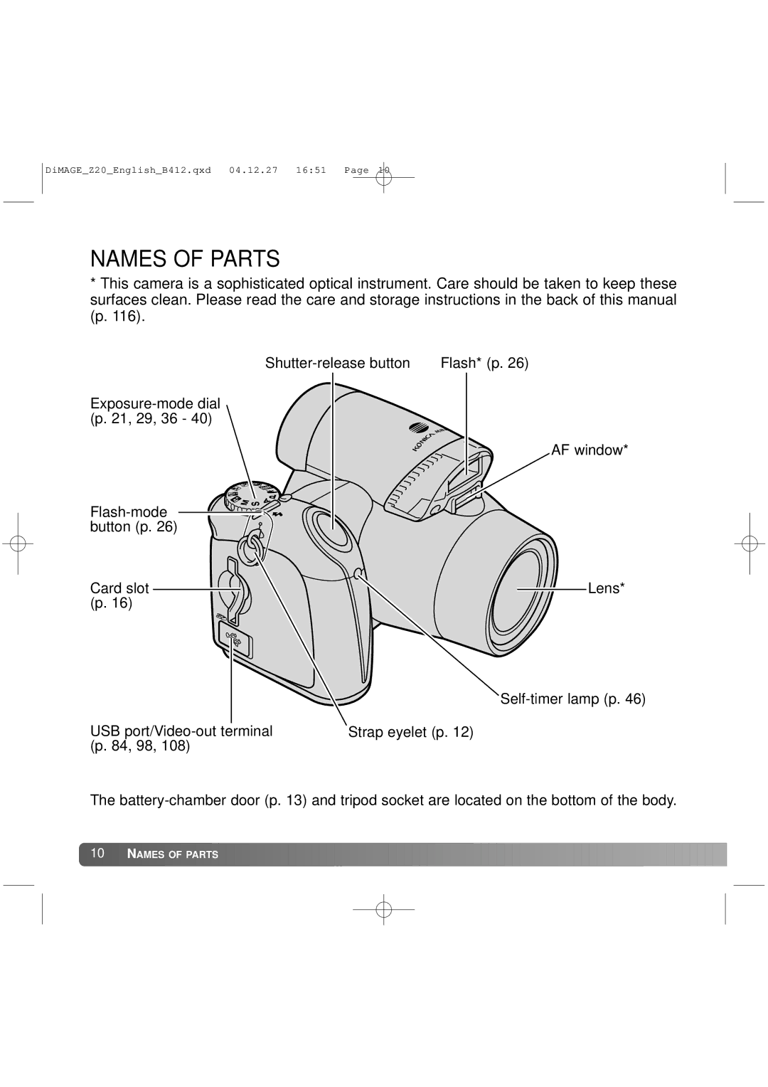 Konica Minolta Z20 instruction manual Names of Parts 