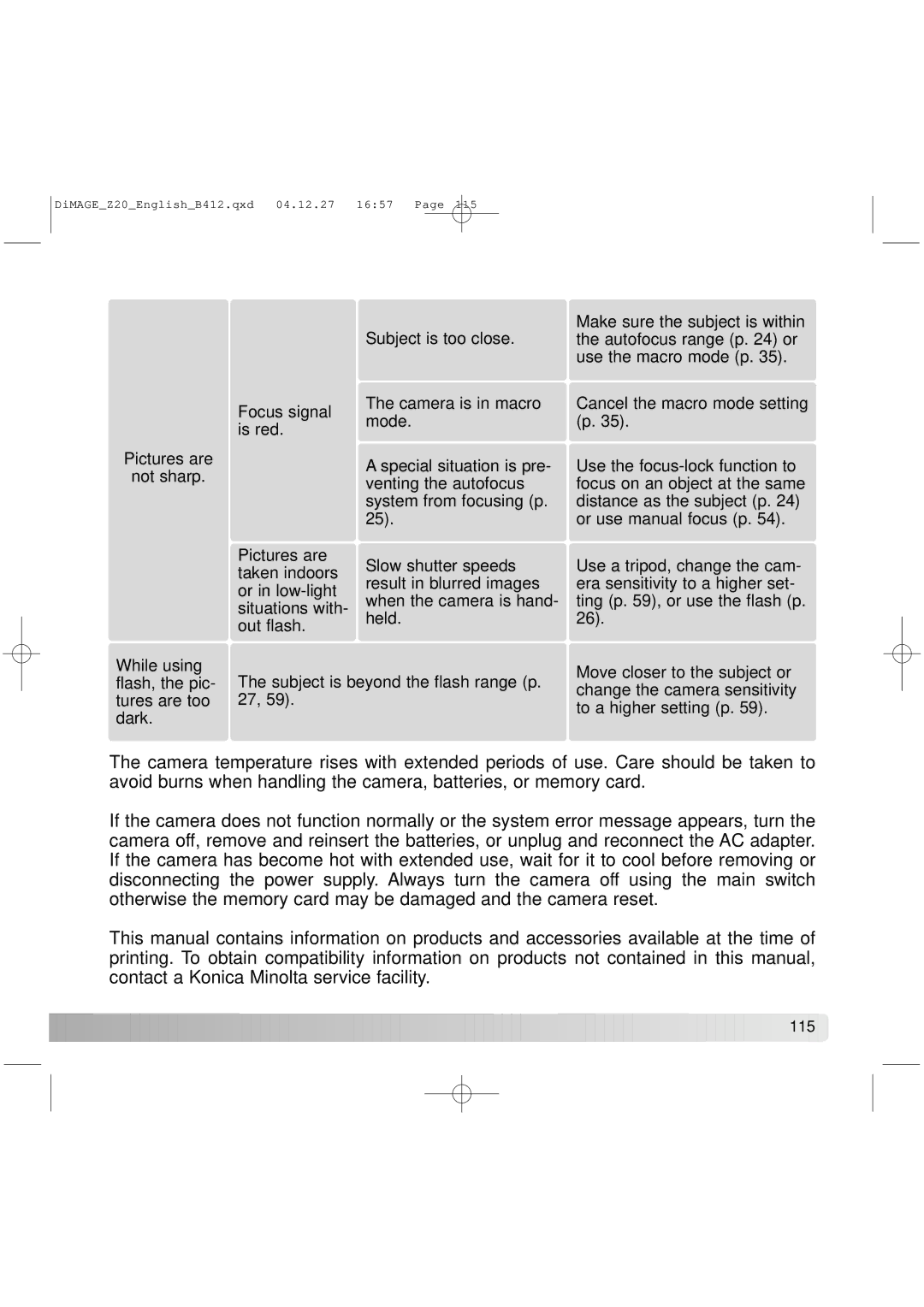 Konica Minolta Z20 instruction manual 115 