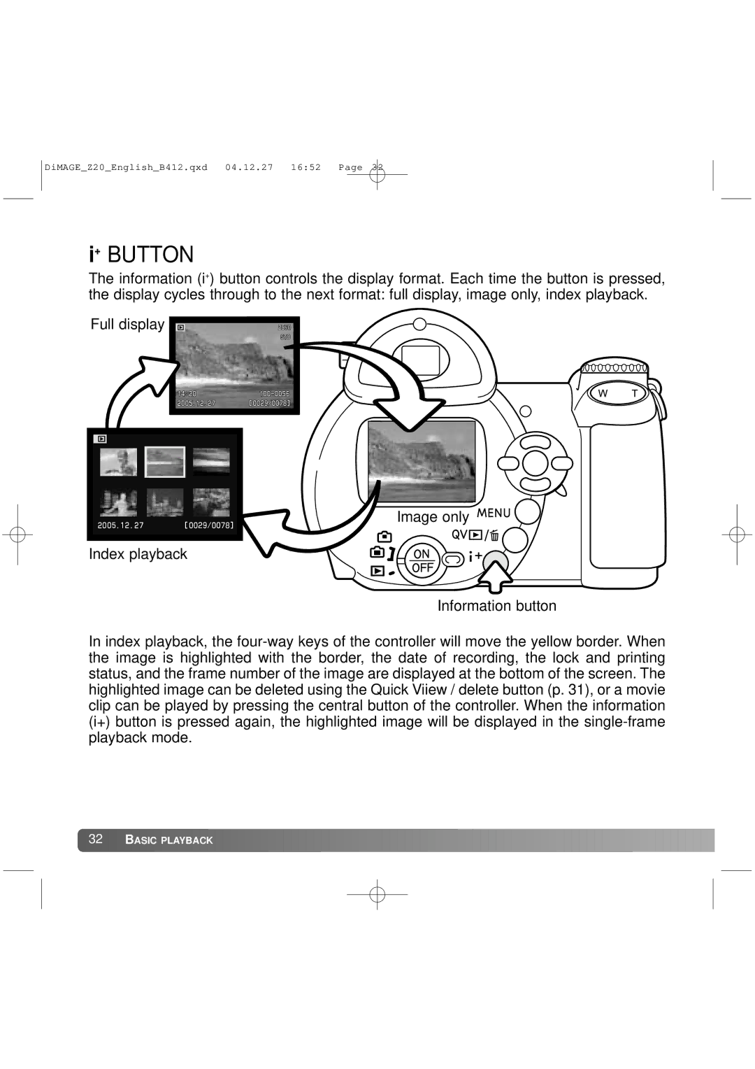 Konica Minolta Z20 instruction manual + Button 