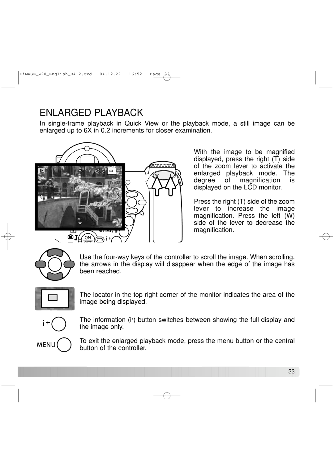 Konica Minolta Z20 instruction manual Enlarged Playback 