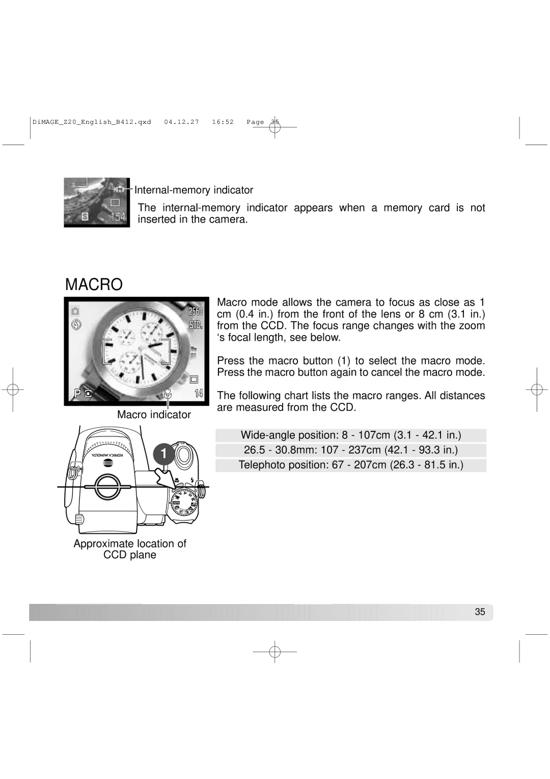 Konica Minolta Z20 instruction manual Macro 